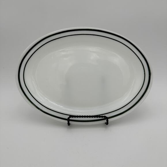 Vtg Anchor Hocking Fire King Platter Green Trim Milkglass 12 Inch - Picture 1 of 7